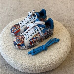 Dolce & Gabbana Blue and White Graphic Sneakers